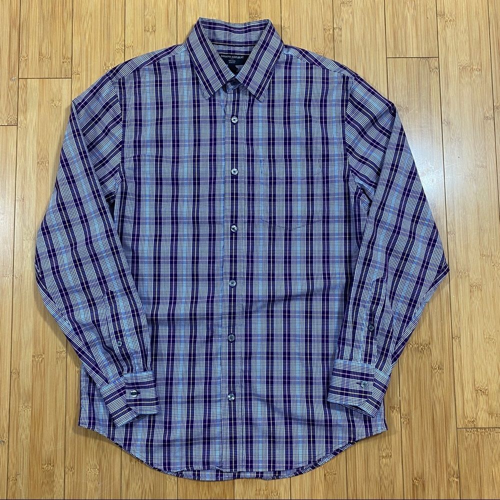 Long Sleeve Button Down Dress Shirt - Purple, Gold, White - Banana Republic
